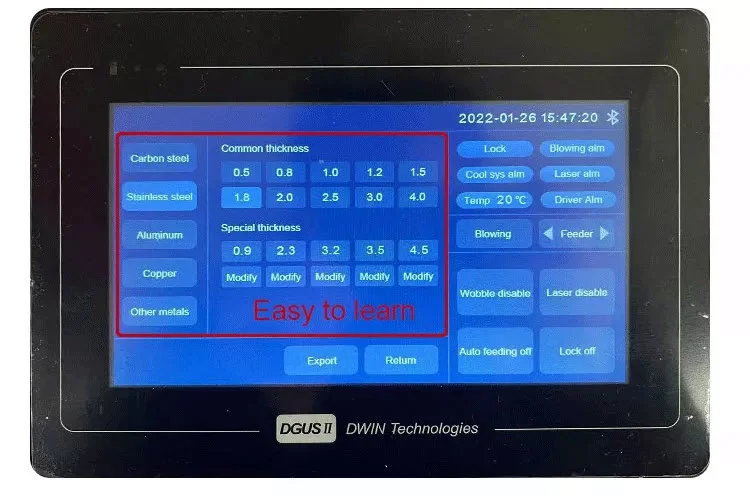 panel sterowania lasera